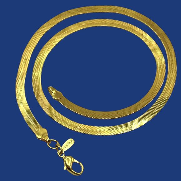 Napier Necklace Gold Tone Herringbone Chain Flat 4 mm wide 18 in Jewelry Classic - Picture 1 of 8